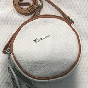 Valentina round white leather crossbody bag